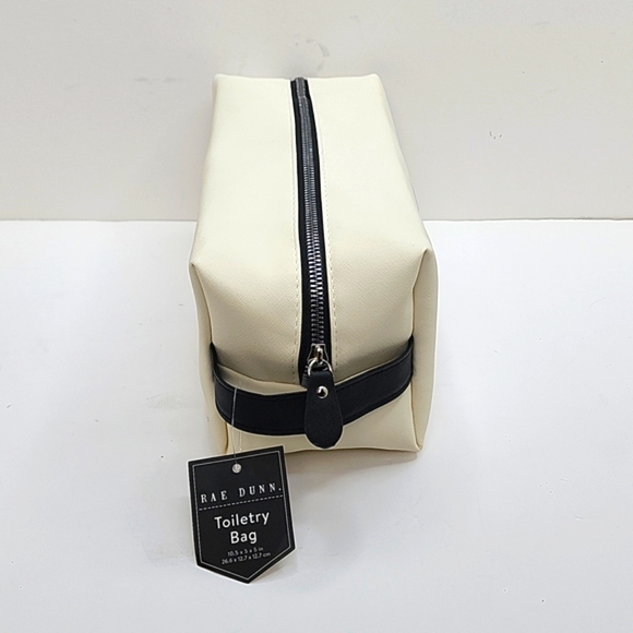 RAE DUNN TOILETRY BAG, CREAM COLOR WITH TWO STORAGE POCKETS INSIDEE - Picture 3 of 12